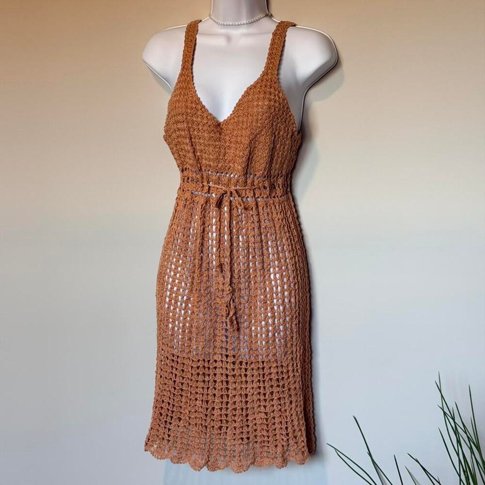 Brown crochet knit midi dress